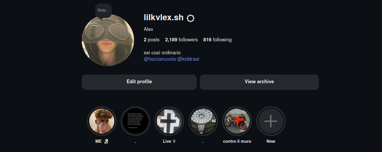 Profilo Instagram di Alex, lilkvlex.sh